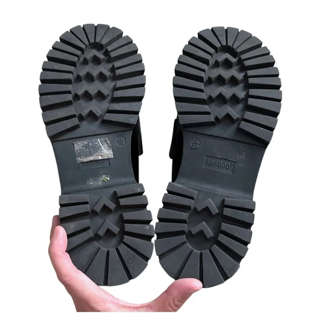Bamboo Loafers Womens 7.5 Black Patent Horsebit Chunky Lug Platform Shoes